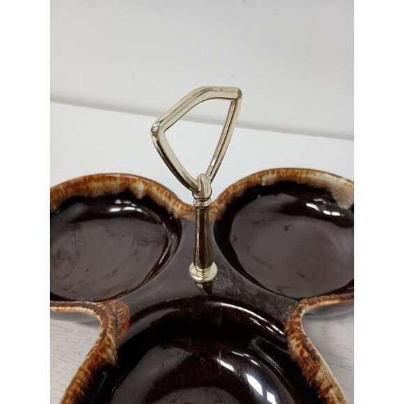 VTG Pfatzgraff Pottery Porcelain Brown Drip Glazed 3 Way Divided Serving Dish - Picture 2 of 9